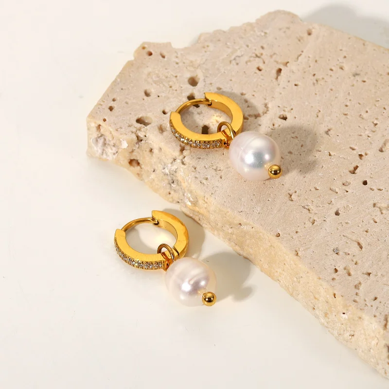 Zircon Freshwater Pearl Pendant Earrings