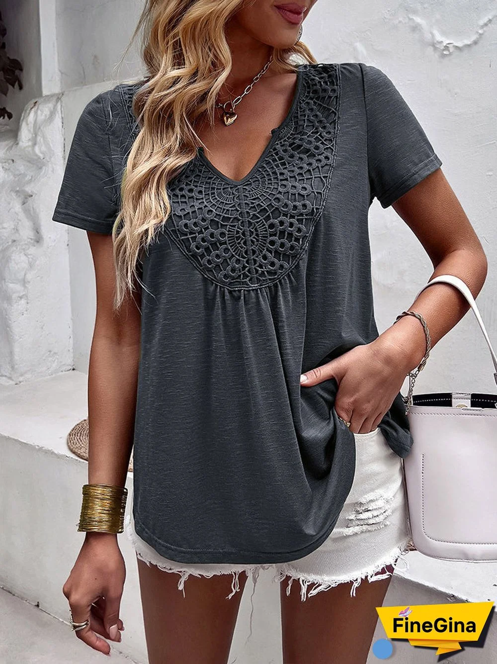 Women's Graphic Short Sleeve V-neck Top