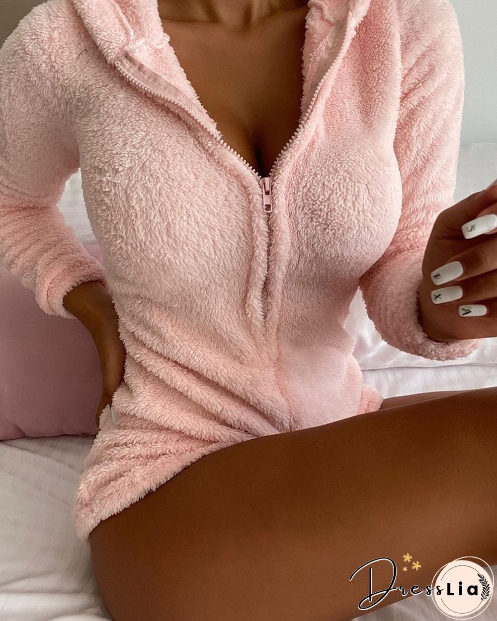 Zipper Design Teddy Hooded Onesie