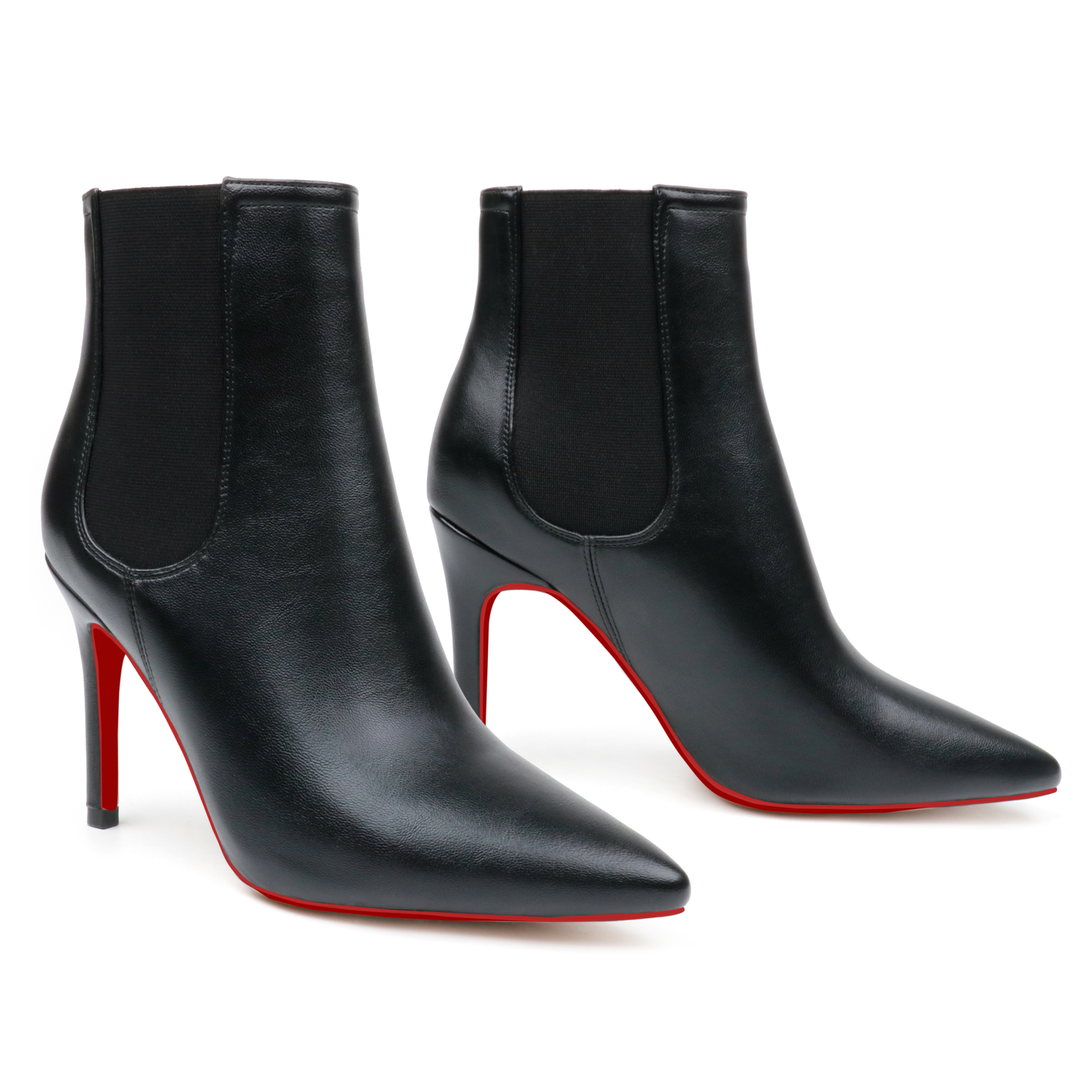 90mm Women's Ankle Boots U-Shaped Elastic Red Bottoms Mid Heel Pointed Toe Stilettos-vocosishoes