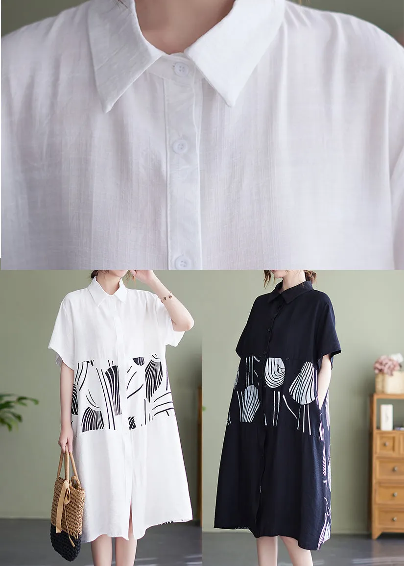White Peter Pan Collar button Shirt Dress Short Sleeve