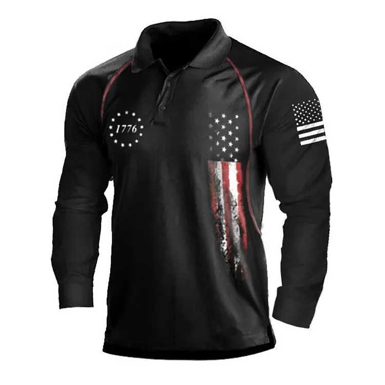 Men's Printed Long Sleeve Polo Shirt