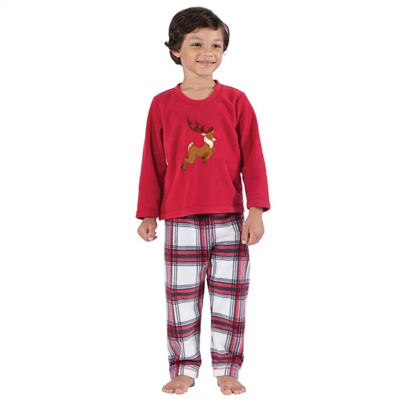 Bear Papa&Mama Grey Top With Black&Red Plaid Pants Matching Pajamas