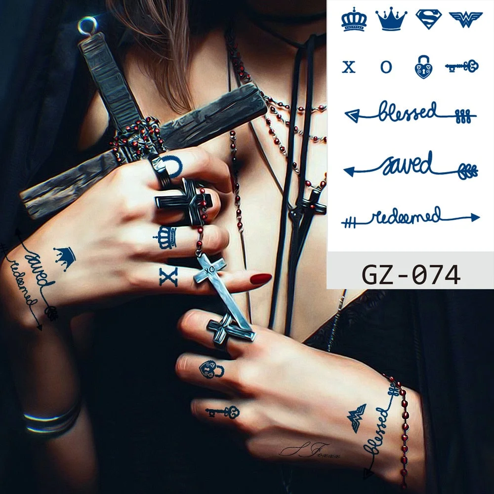 Temporary Tattoo Sticker Skull Wing Flower Cross Juice Ink Lasting Girl Women Chest Neck Hand Finger Fake Small Tatoo Hot Sale