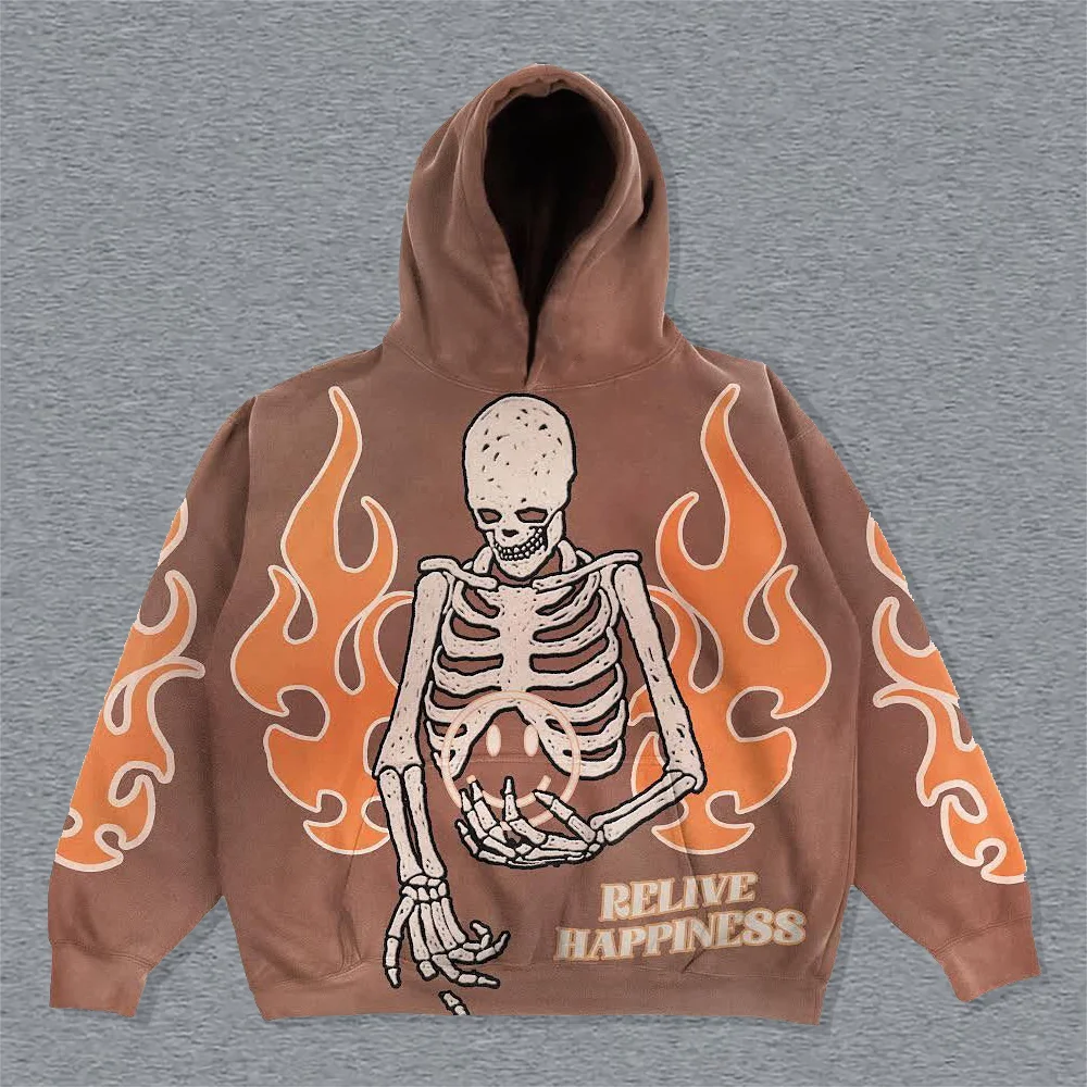 Relive Happiness Skull Print Long Sleeve Hoodie