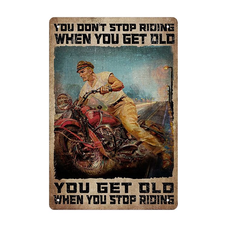 vieil homme, équitation, moto - Enseigne Vintage Métallique/Enseignes en bois - 20*30cm/30*40cm