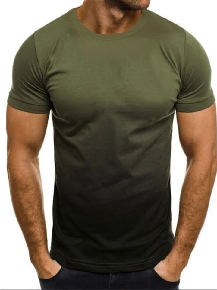 Summer Men's Casual Sports T-shirt Fashion Gradient Color Round Neck Loose Short-sleeved Men's Sweatshirt-Mixcun