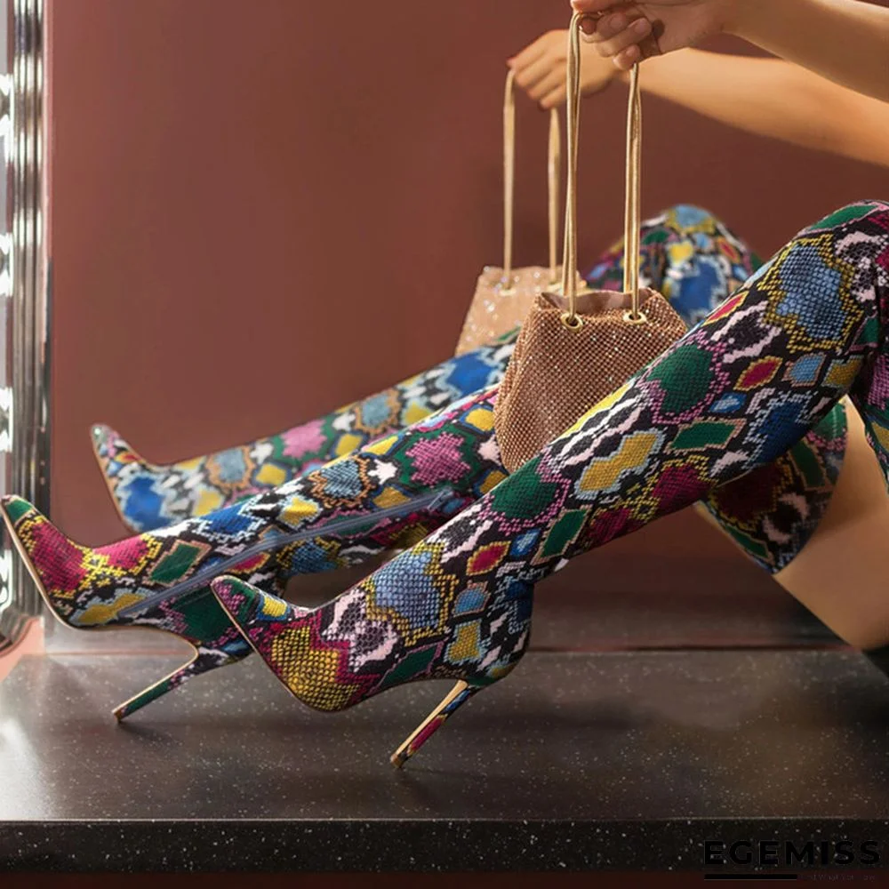 Multicolor Fashion Printing Pointed Stiletto High Boots | EGEMISS