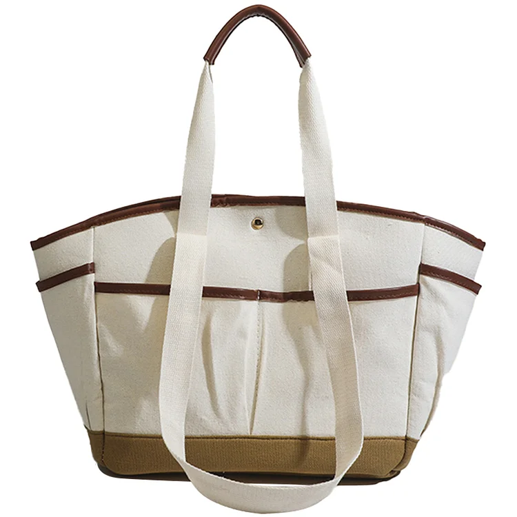 Women Shoulder Bag Canvas Ladies Tote Bag Travel Shopping Handbag (White)