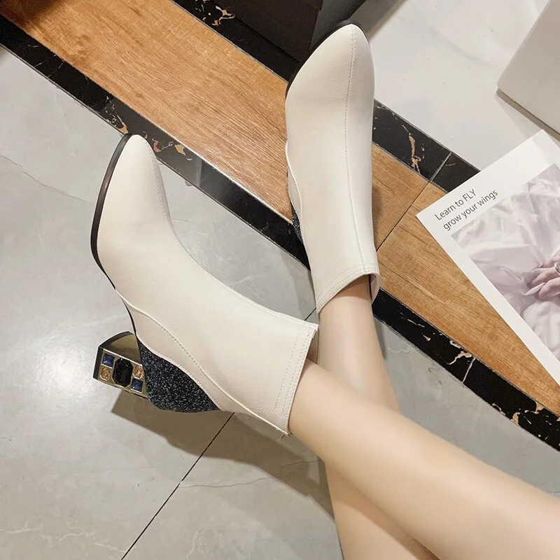 Qengg Pointed Toe Western Cowgirl Boots Chelsea Ankle Boots Shoes Women Cossacks Cowboy Boots Wedges Femal Shoes Botas Mujer