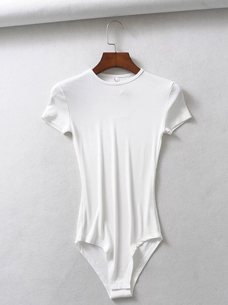 Summer Sexy Women Slim Short-Sleeve O-neck Tops Bodysuits Female Rompers Streetwear Jumpsuits