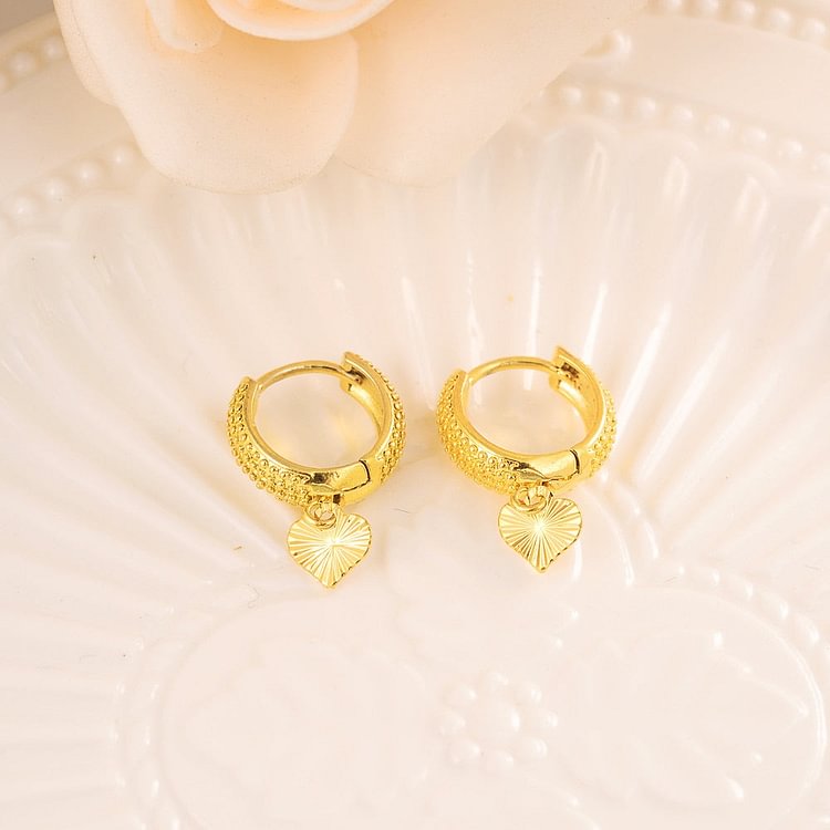 24k  Gold Heart drop crown Earrings Women/Girl,Love Trendy fashion Jewelry