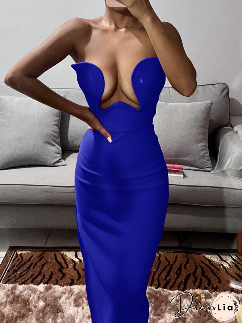 Womens Winter Sexy Strapless Backless Split Black Maxi Long Bodycon Bandage Dress Elegant