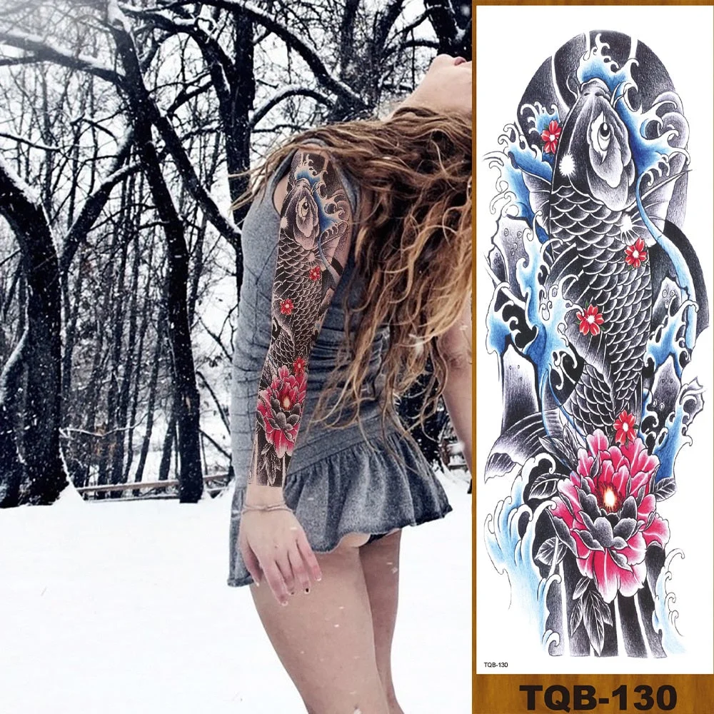 Full Flower Arm Temporary Tattoo Sticker Men Women Adult Girl Body Leg Sexy Fake Tatoo Butterfly Fairy Hummingbird Colorful Tree