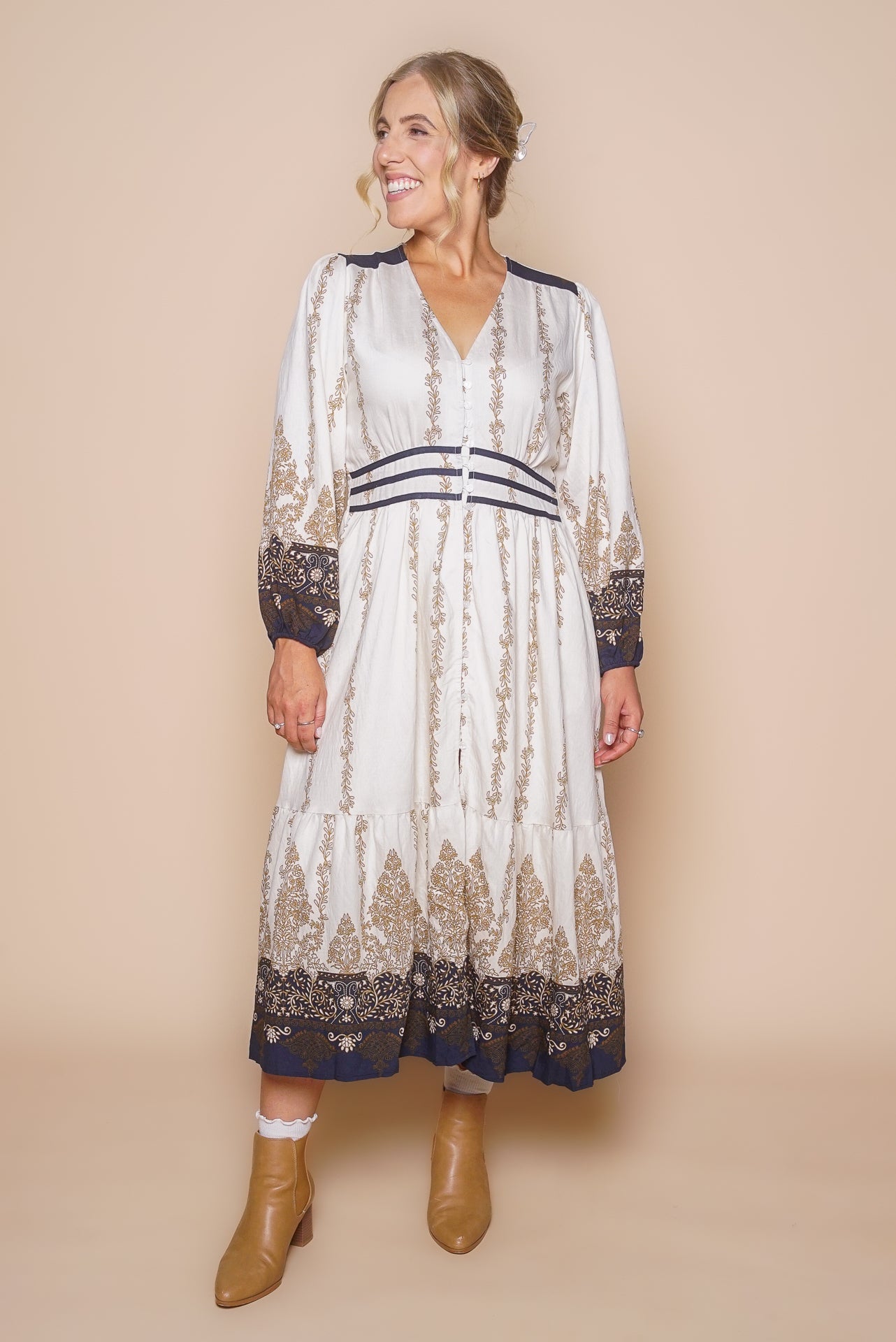 Rowena Midi Dress in Ivory