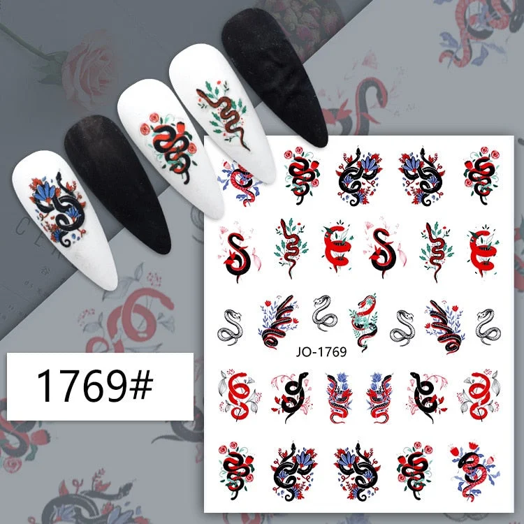 1 Pc Black Snake 3D Nail Stickers for Nails Geometry Animal Texture Design Manicure Dragon Nail Art Decals Sliders DIY Decor-Nail Inspo