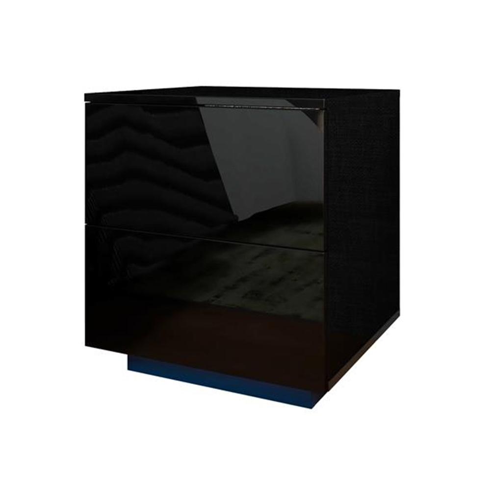 

2pcs Nordic Style Bedside Cabinet Storage Cabinets Furniture w/LED (Black), 501 Original