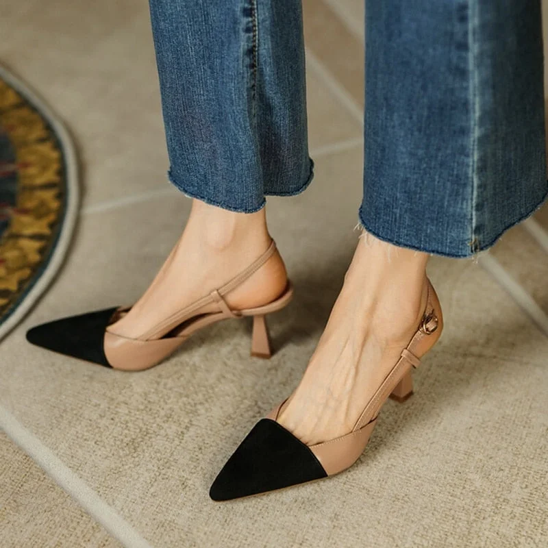 Vstacam  2022 Summer/Spring Women Shoes Pointed Toe Thin Heel Sandals Mixed Colors High Heels Elegant Sheep Suede Shoes Women Party Shoes