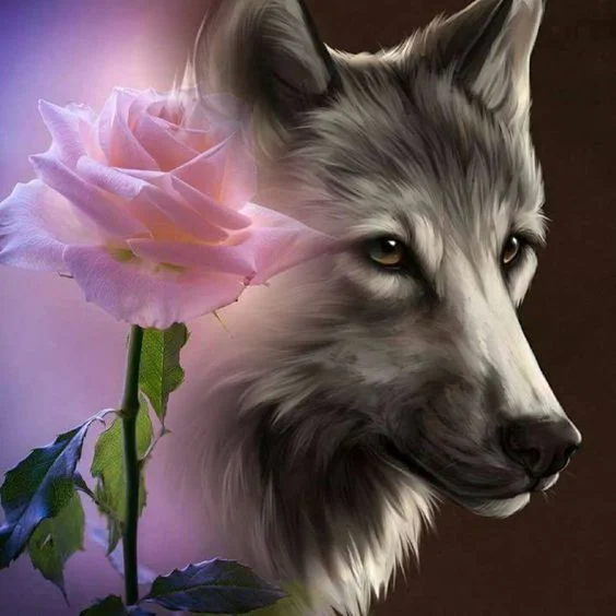 Diamond Painting - Full Round/Square Drill - Rose Flower Wolf(30*30 - 50*50cm)