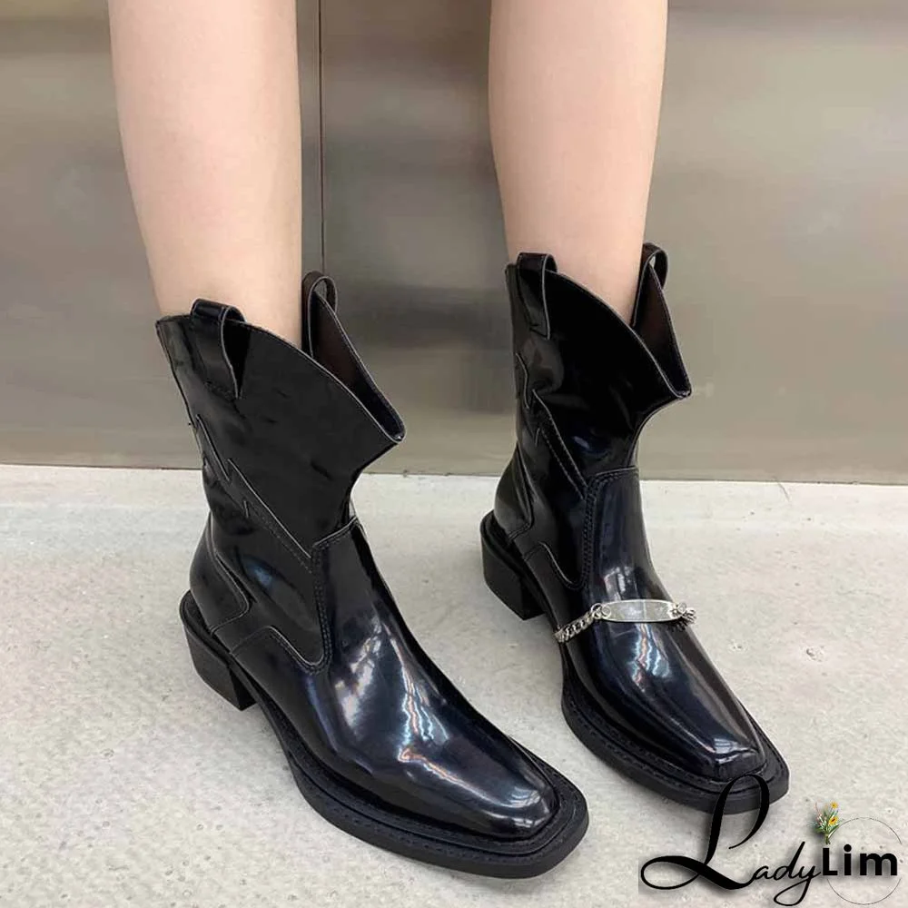 British Style Square Toe Thick Heel Chelsea Boots