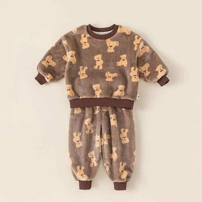 Toddler Excavator Animal Flannel Pajamas 2 Pieces Set