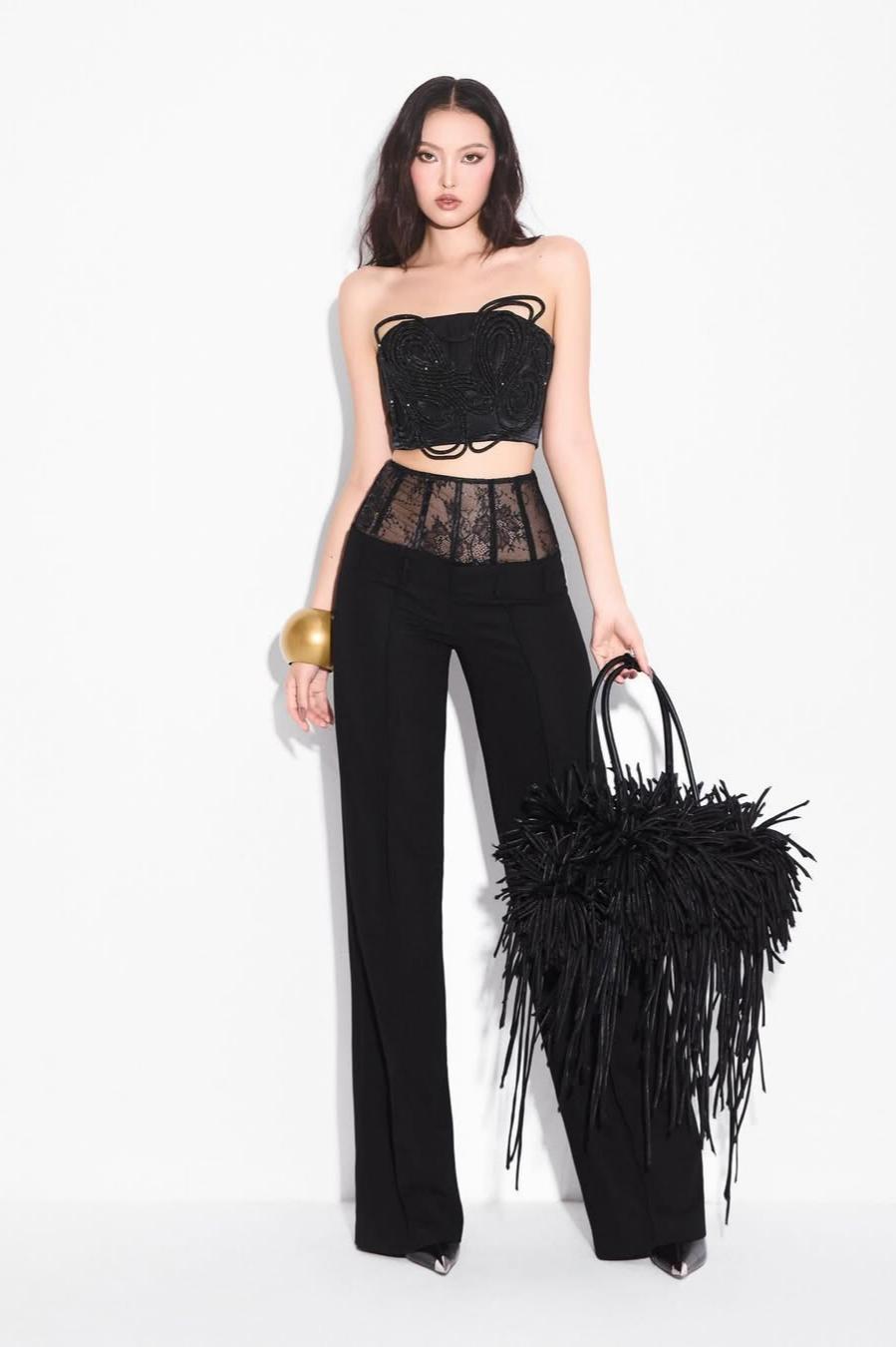 Lussooy Charming Black Strapless Sleeveless Jumpsuit with Lace 