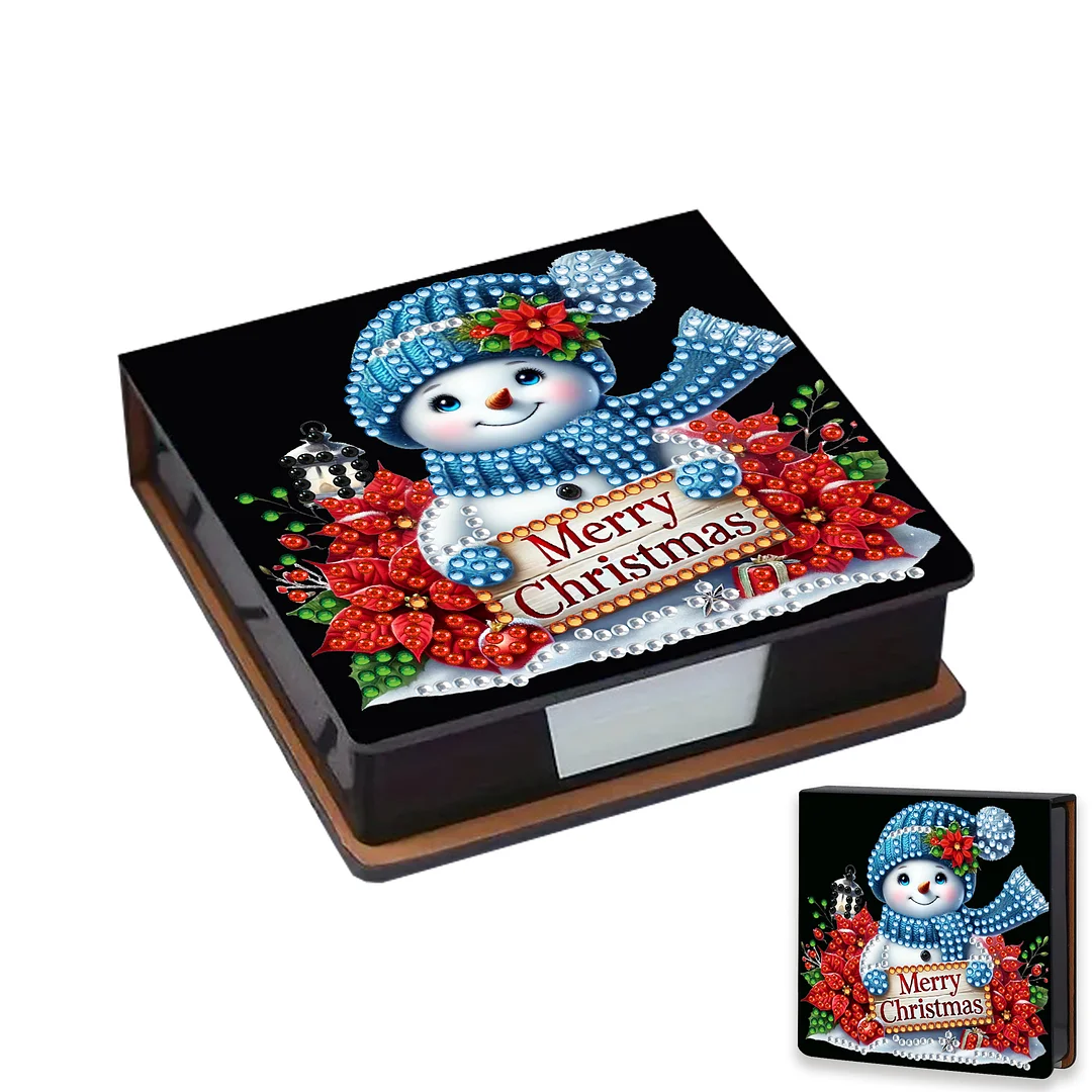 5D DIY PU Snowman Diamond Painting Notecard Box Gem Art Sticky Note Holder