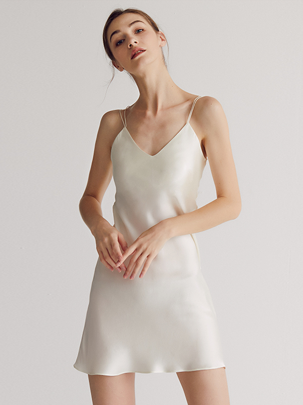 Spaghetti Straps Backless Silk Slip Dress
