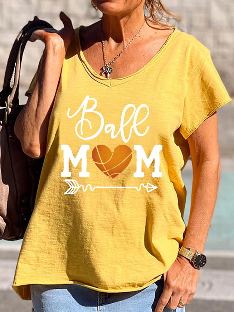 Basketball Mom V Neck T-shirt-Annaletters