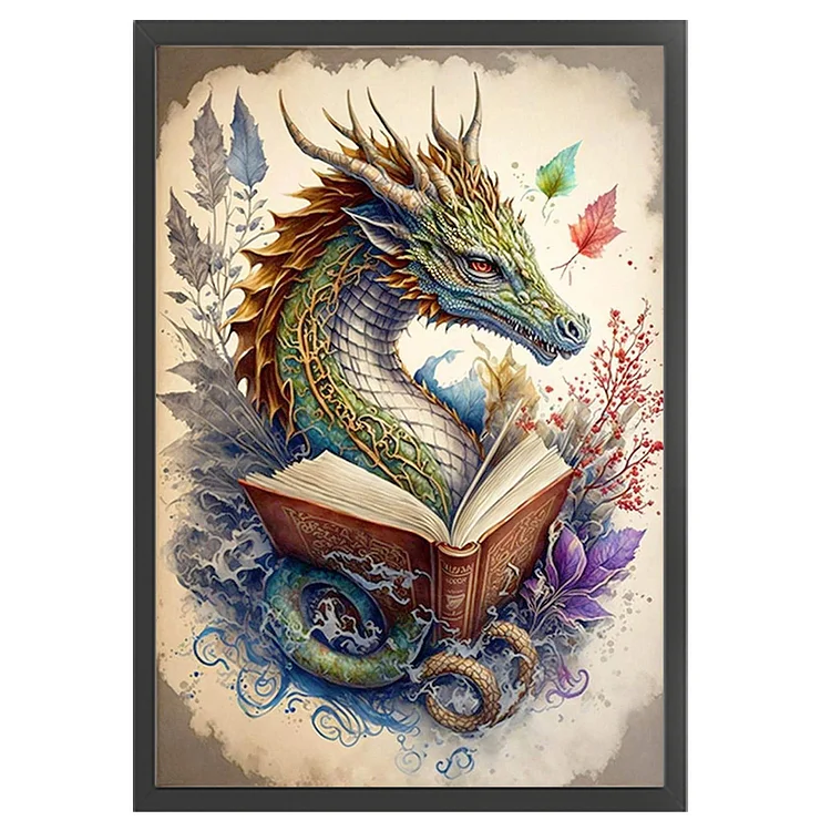 Retro Poster - Dragon Reading A Book 14CT Stamped Cross Stitch 40*60CM