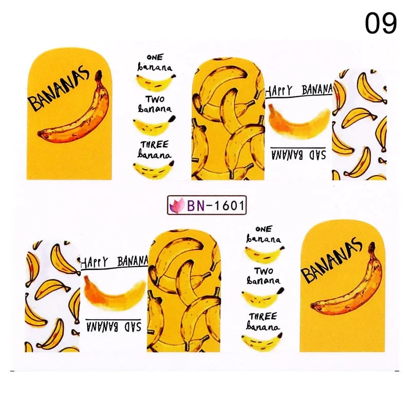 1PC 3D Nail Stickers Kiwi Avocado Lemon Banana Fruits Self-Adhesive Slider Nail Art Decorations Decals Manicure Accessories-Nail Inspo