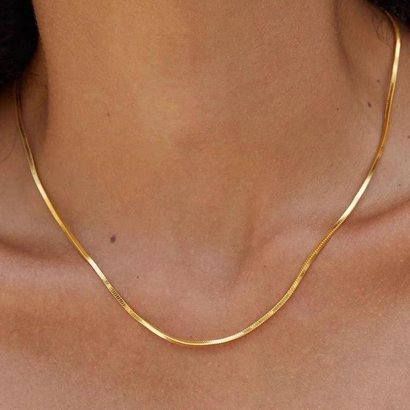 925 Sterling Silver Water Plating Snake Chain Solid Color Necklace