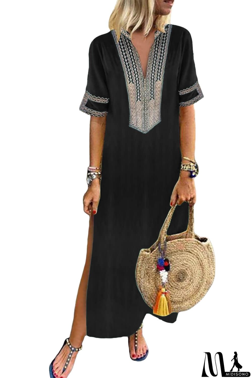 MidiSono - Bohemian Floral Print Split Maxi Dress