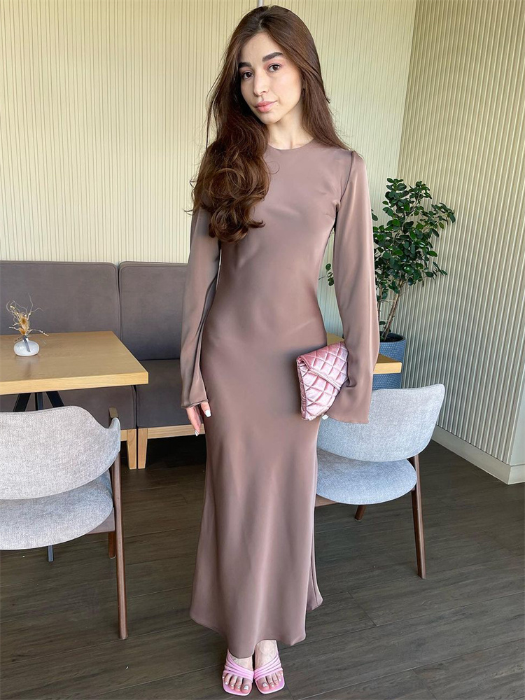 Ootddress Solid High Waist Fashion Maxi Dress For Women Long Sleeve Patchwork Slim Elegant Party Dress Autumn 2025 Female Long Dress