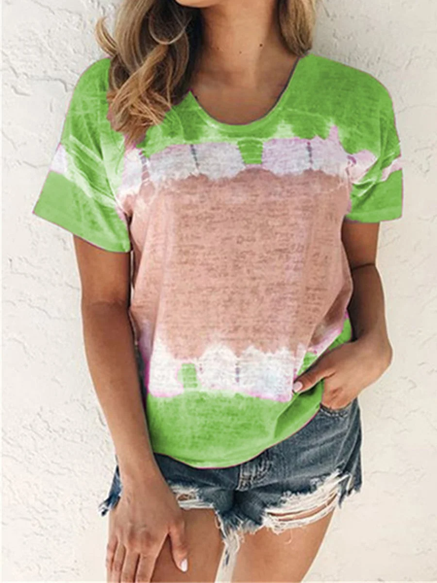 Tie Dye neck Colorblock T-shirt
