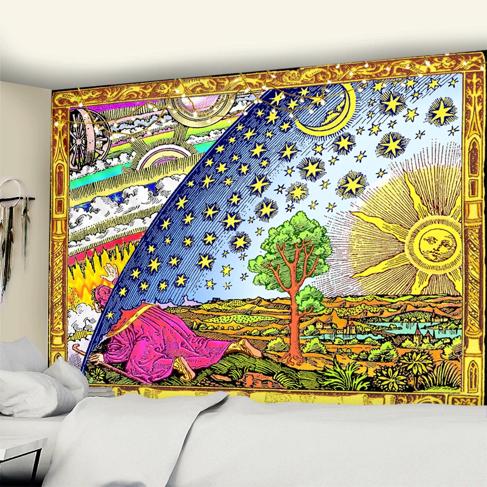 Nigikala Tarot Tapestry Colorful Sun And Moon Wall Hanging Hippie Bohemian Mandala Wall Rugs Dorm Decor Blanket