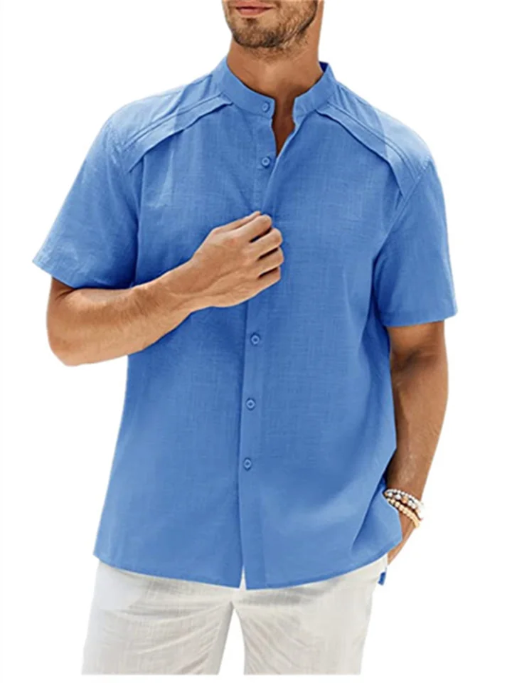 Men's Casual Shirt Button Down Cotton Beach Shirt Short Sleeve Summer Shirt-Cosfine