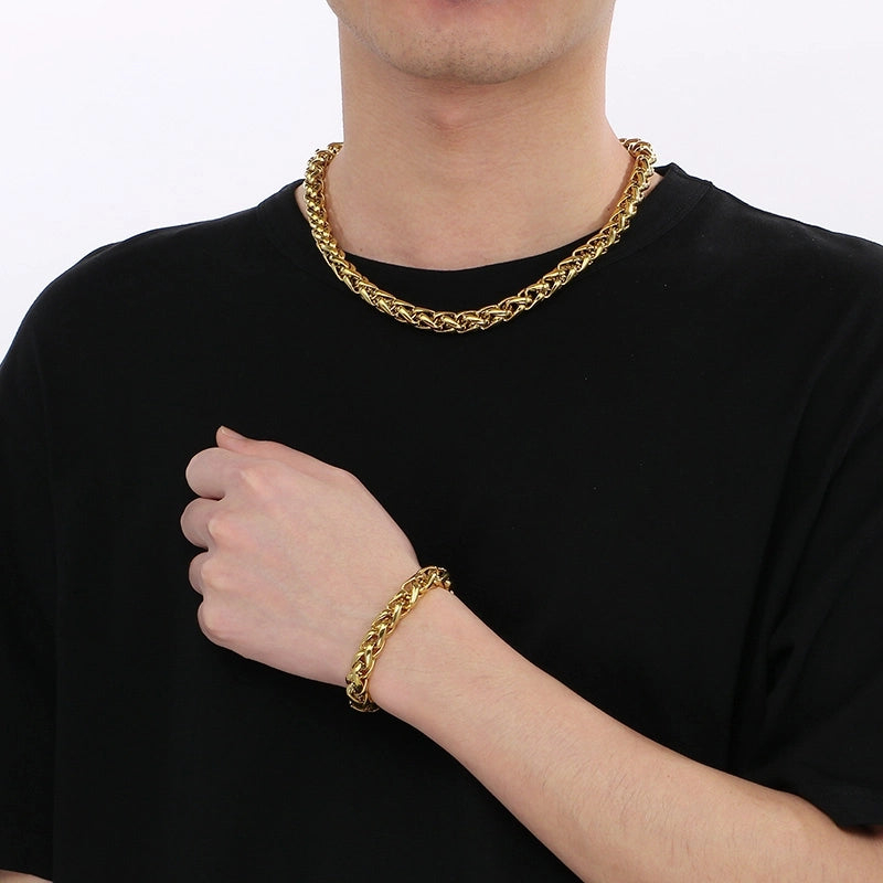 Fashion Stainless Steel 10mm Basket Chain Woven Chain Casting Buckle Necklace