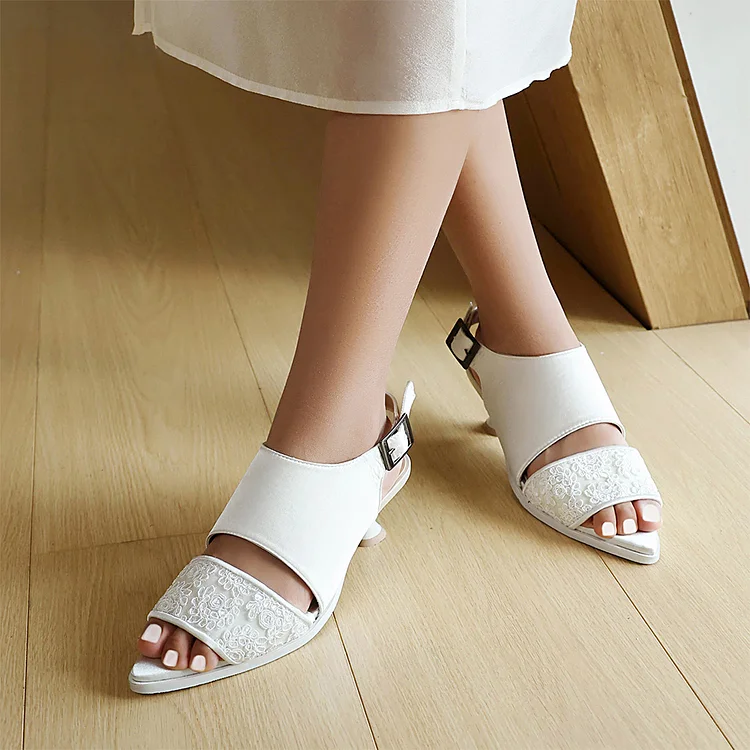 Floral Pattern Cutout Peep Toe Slingback Sandals Heels