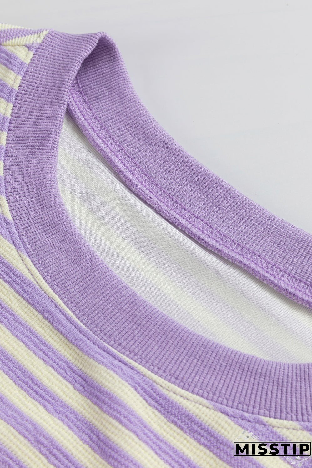 Purple Stripe Loose Drop Shoulder Long Sleeve Top