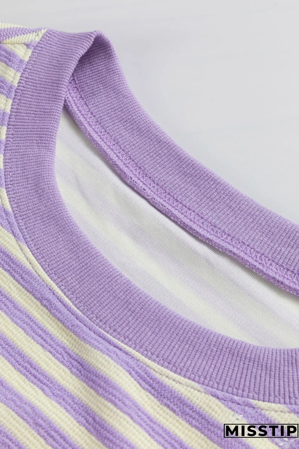 Purple Stripe Loose Drop Shoulder Long Sleeve Top