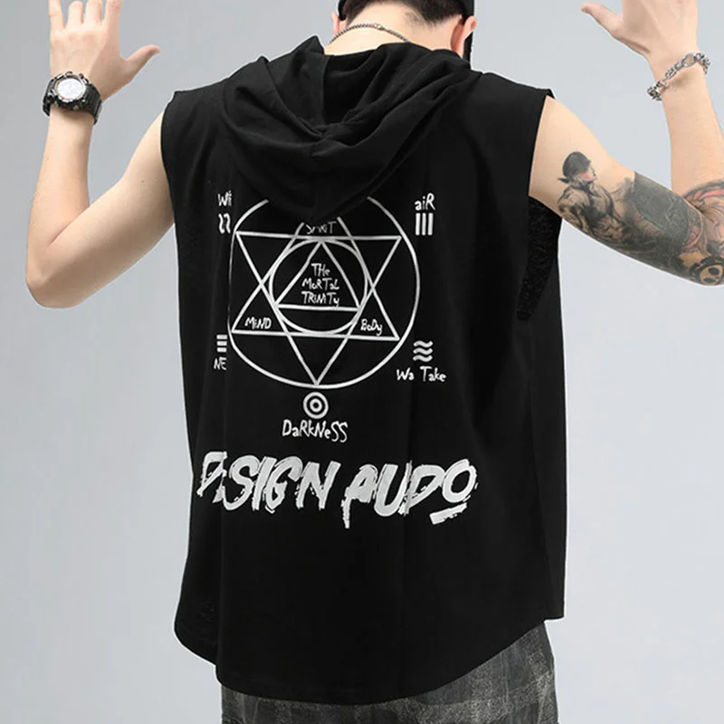Mens loose hooded sports and leisure vest Techwear Shop