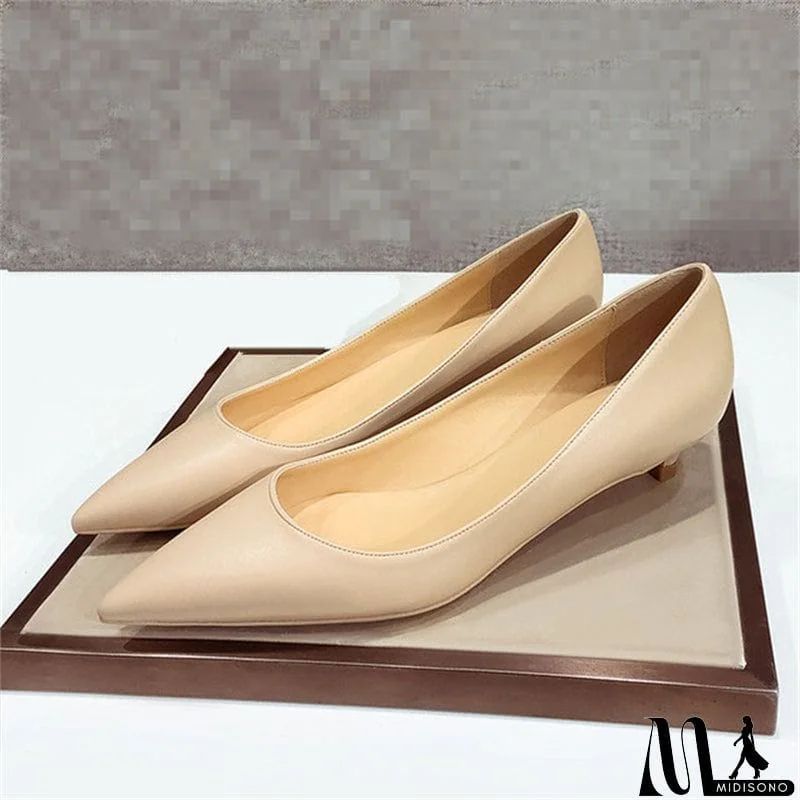 MidiSono - New Elegant Classic Nude Genuine Leather Thin Heel High Heels