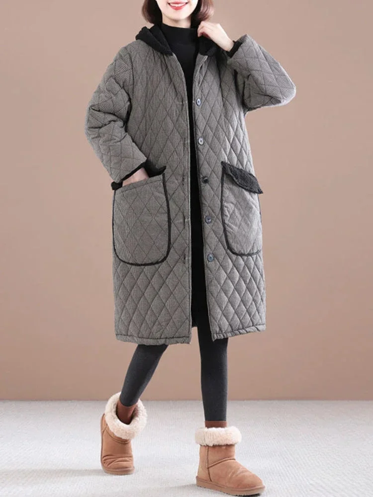 Tlbang Clothes Women Parkas Quilted Coat Hooded Oversized Jacket 2023 New Outerwear Korean Clothing Long Coat Women Streetwear