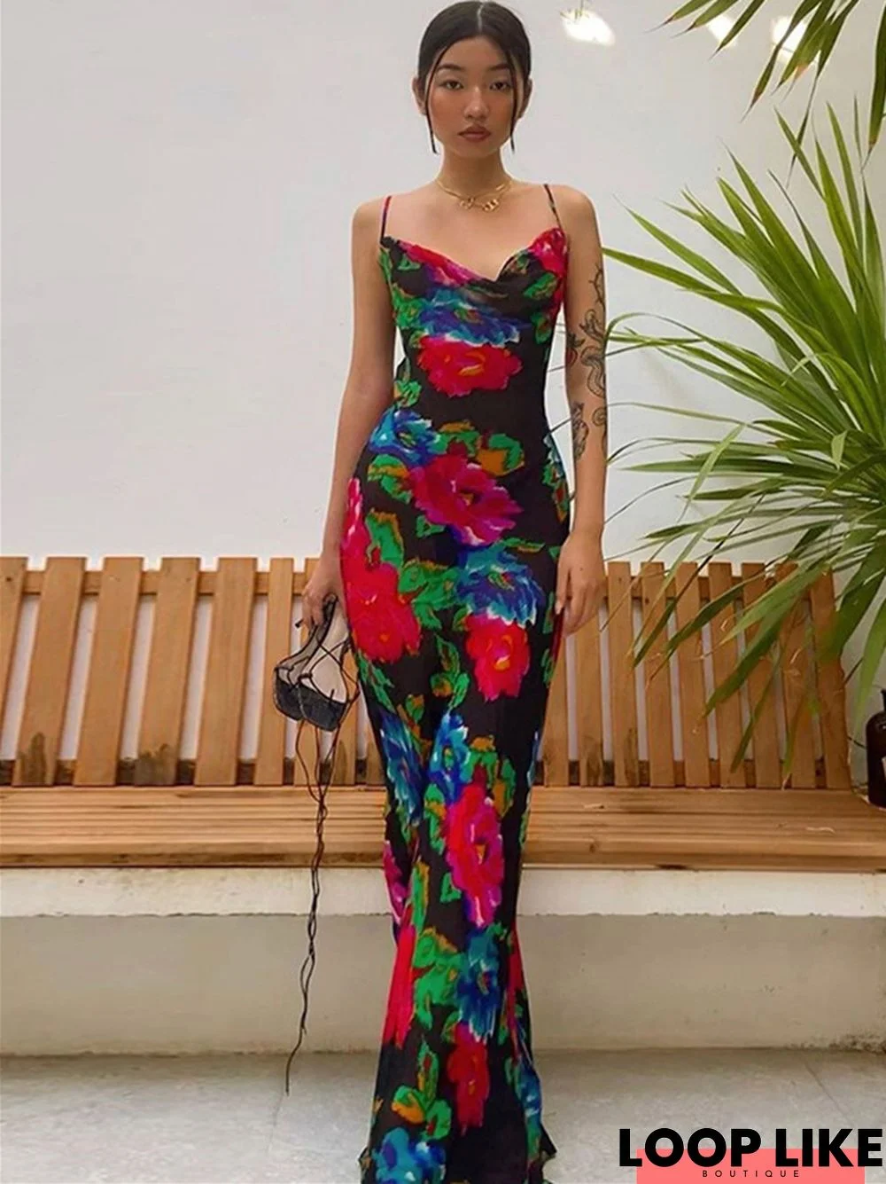 New Sexy Floral Suspenders Women's Black Dresses