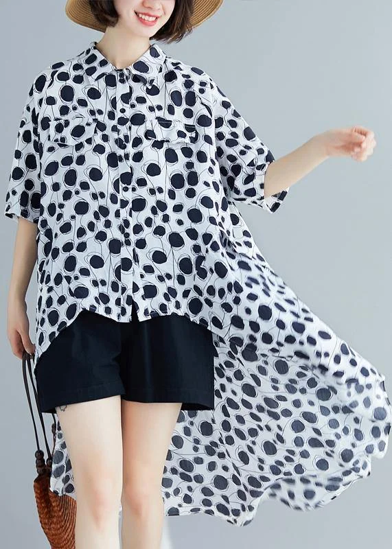 Beach lapel asymmetric chiffon clothes For Women Boho white dotted shirt Summer