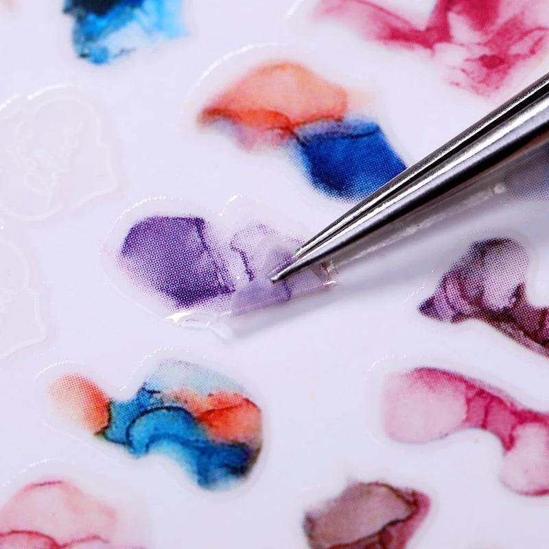 Ripple Marble Blooms Stickers For Nails Manicures Japanese Color Stitching Design Nails Art Stickers Adhesive Tape Decoration