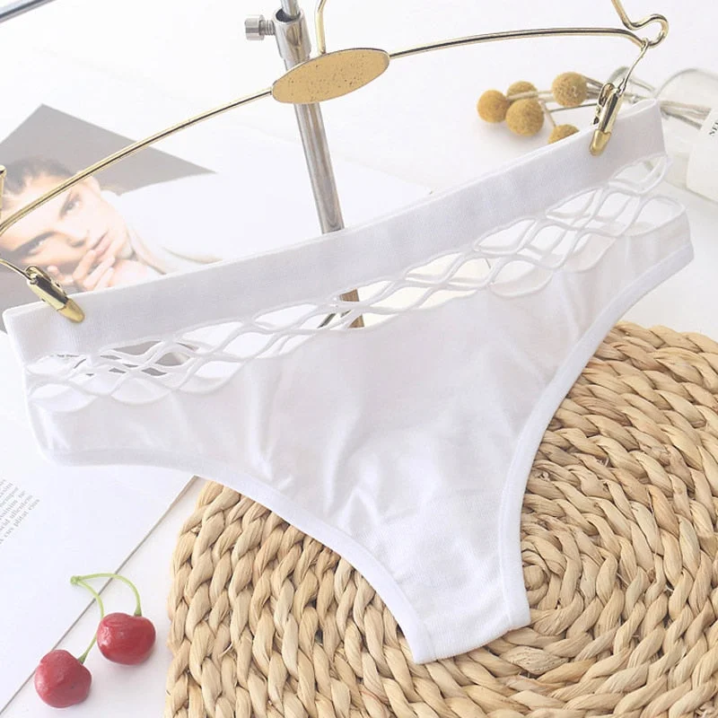 Women's sexy hollow underwear temptation mid-waist panties embroidery thong transparent hollow underwear women