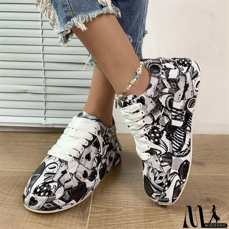 MidiSono - Lady Trendy Outdoor Casual Graffiti Lace-up Sneakers