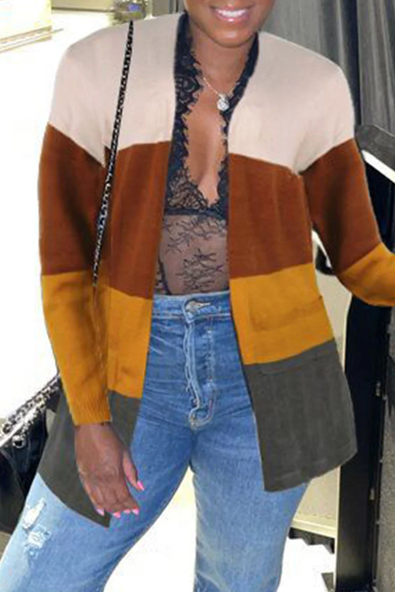 Multicolor Fashion Casual Patchwork Cardigan Outerwear | EGEMISS